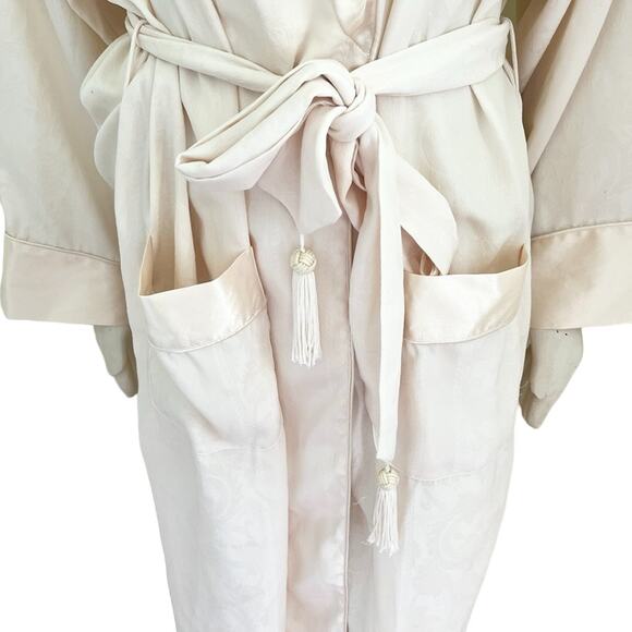 VTG VICTORIA'S SECRET Gold Label Satin Trim Floral Jacquard Kimono Robe SZ L - Picture 4 of 9